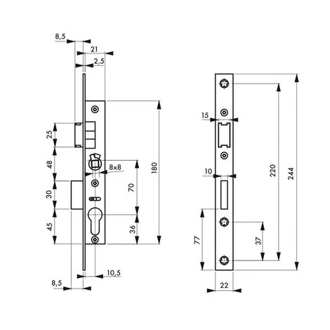 THIRARD - Boitier De Serrure Encastrable à Cylindre Pour Menuiserie Métallique, Axe 10.5mm, Bouts Carrés, Inox – Image 2