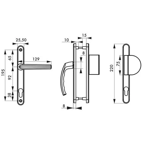 THIRARD - Ensemble De Poignées Pour Porte D'entrée Palière Sultane Trou De Cylindre, Carré 8mm, Entr'axes 195mm, Blanc – Image 3