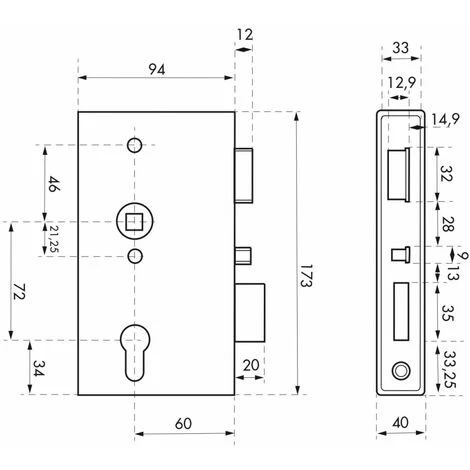 THIRARD - Boitier De Serrure Verticale à Souder Double Entrée à Fouillot Pour Portail, Gauche, Axe 60mm, 94x173mm, Tube 40mm – Image 2