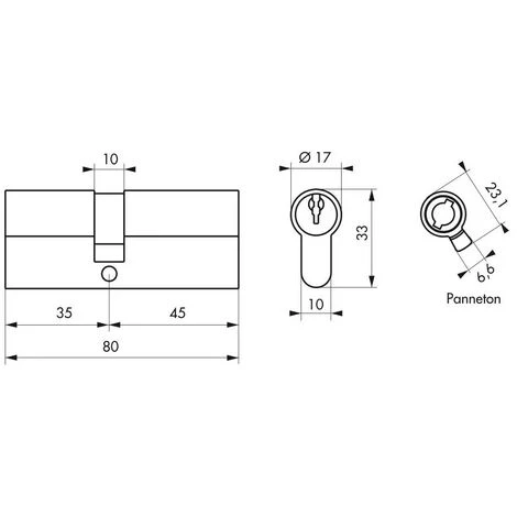THIRARD - Cylindre 35 X 45 Mm 3 Clés Avec Vis De 50 Mm Laitonné – Image 2