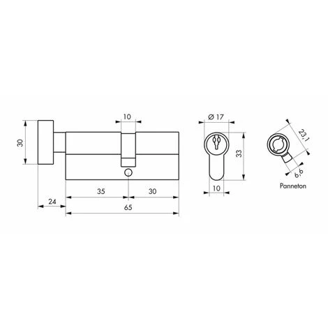 THIRARD - Cylindre à Bouton 35 X 30 Mm Laitonné 3 Clés – Image 2