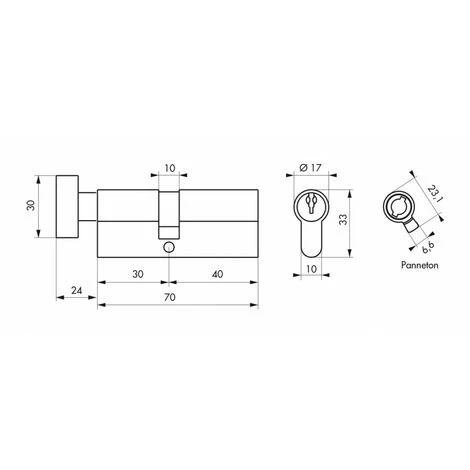 THIRARD - Cylindre à Bouton 30 X 40 Mm Nickelé 3 Clés – Image 2