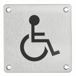 THIRARD - Plaque De Signalisation WC Handicapé , à Visser, Inox Brossé, Marquage Noir, 100x100mm