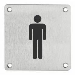 THIRARD - Plaque De Signalisation WC Homme , à Visser, Inox Brossé, Marquage Noir, 100x100mm