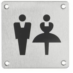 THIRARD - Plaque De Signalisation WC Mixte , à Visser, Inox Brossé, Marquage Noir, 100x100mm