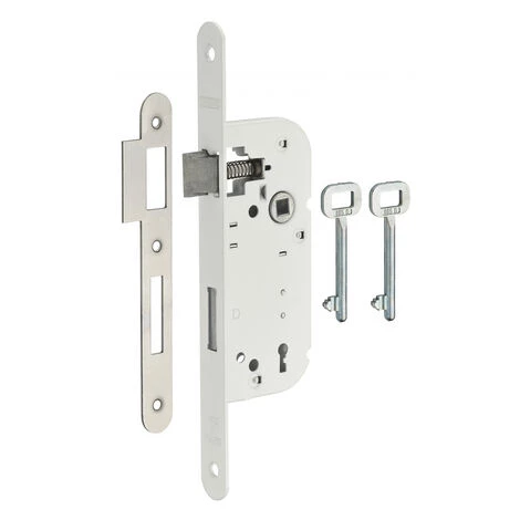 THIRARD - Serrure Encastrable à Clé 3 Gorges Pour Porte De Chambre, Axe 40mm, Bouts Ronds, Blanc, 2 Clés