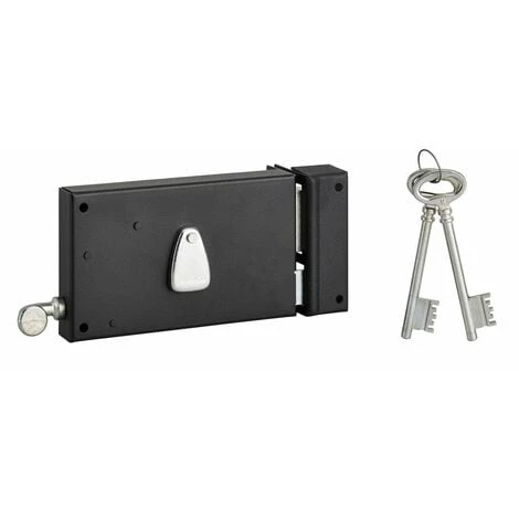 THIRARD - Serrure Horizontale En Applique 4 Gorges à Tirage Pour Porte D'entrée, Droite, Axe 70mm, 140x82mm, Noir, 2 Clés