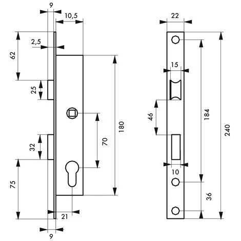 THIRARD - Serrure Encastrable à Cylindre Pour Menuiserie Métallique, Axe 10.5mm, Bouts Carrés, Cylindre 30x30mm, Zingué, 3 Clés – Image 2