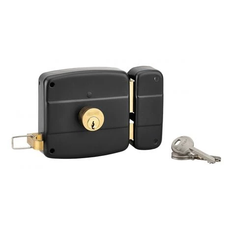 THIRARD - Serrure Horizontale En Applique Double Entrée à Tirage Pour Entrée, Droite, 100x97mm, Axe 50mm, Noir Granité, 3 Clés