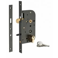 THIRARD - Serrure Encastrable Crochet à Cylindre Pour Porte Coulissante, Axe 50mm, Cylindre 30x30mm, Bouts Carrés, Noir, 3 Clés