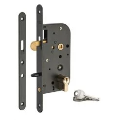 THIRARD - Serrure Encastrable Crochet à Cylindre Pour Porte Coulissante, Axe 50mm, Cylindre 30x30mm, Bouts Ronds, Noir, 3 Clés