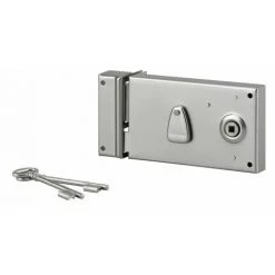 THIRARD - Serrure Horizontale En Applique à Clé à Fouillot Pour Portail, Gauche, Axe 58mm, 140x80mm, Saillie 5mm, Zingué, 2 Clés