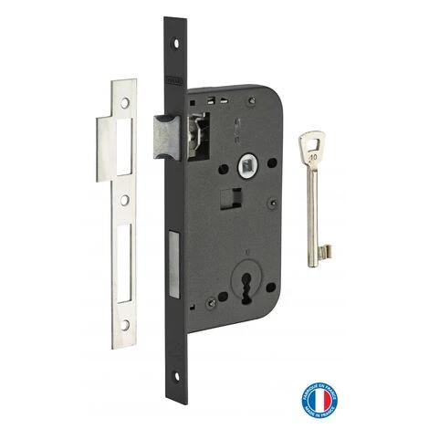 THIRARD - Serrure Encastrable à Clé Pour Porte De Chambre, Axe 50mm, Bouts Carrés, Noir, 1 Clé