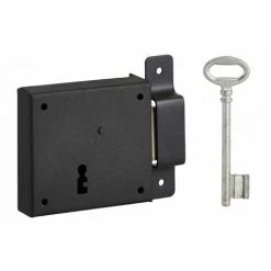 THIRARD - Serrure Horizontale En Applique à Clé Pour Porte De Cave, Pêne Seul, Droite, Axe 50mm, 85x76mm, Noir, 1 Clé