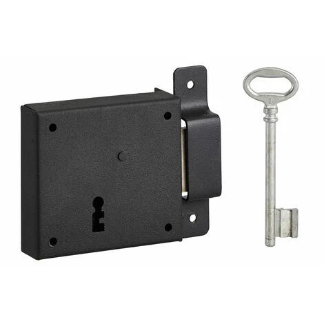 THIRARD - Serrure Horizontale En Applique à Clé Pour Porte De Cave, Pêne Seul, Droite, Axe 50mm, 85x76mm, Noir, 1 Clé