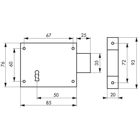 THIRARD - Serrure Horizontale En Applique à Clé Pour Porte De Cave, Pêne Seul, Droite, Axe 50mm, 85x76mm, Noir, 1 Clé – Image 2