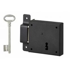 THIRARD - Serrure Horizontale En Applique à Clé Pour Porte De Cave, Pêne Seul, Gauche, Axe 50mm, 85x76mm, Noir, 1 Clé