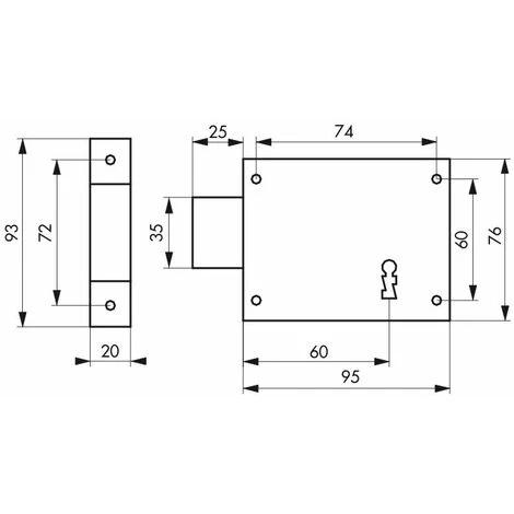THIRARD - Serrure Horizontale En Applique à Clé Pour Porte De Cave, Pêne Seul, Gauche, Axe 60mm, 95x76mm, Noir, 1 Clé – Image 2