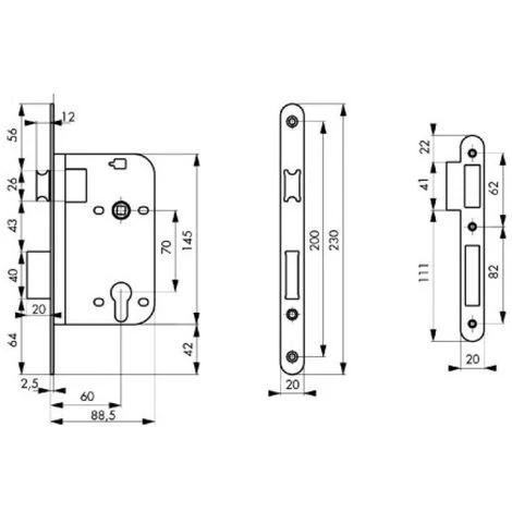 THIRARD Serrure à Larder De Sûreté à Cylindre Européen Axe 80 Mm Entraxe 70 Mm Têtière à Bouts Ronds Reversible Avec Gâche – Image 4