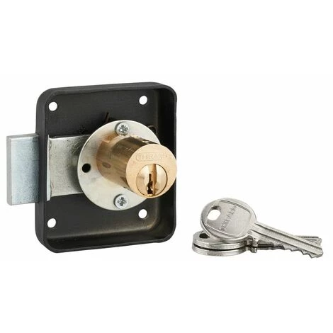 THIRARD - Serrure De Meuble En Applique Pour Porte D'ameublement, Droite, Axe 35mm, 70x60mm, Noir, 3 Clés