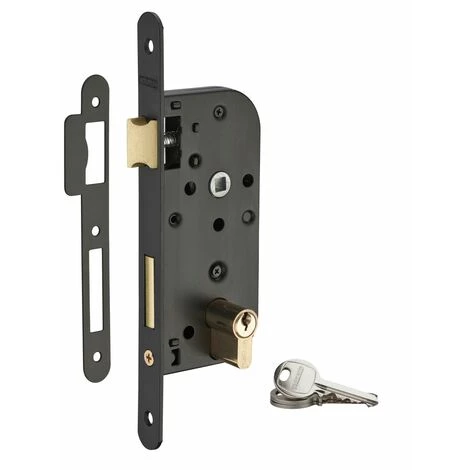 THIRARD - Serrure Encastrable à Cylindre Pour Porte D'entrée, Axe 40mm, Bouts Ronds, Cylindre 30x30mm, Noir, 3 Clés