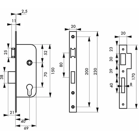 THIRARD - Serrure Encastrable à Cylindre Pour Porte D'entrée, Axe 40mm, Bouts Ronds, Cylindre 30x30mm, Noir, 3 Clés – Image 2