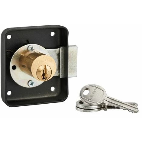 THIRARD - Serrure De Meuble En Applique Pour Porte D'ameublement, Gauche, Axe 35mm, 70x60mm, Noir, 3 Clés