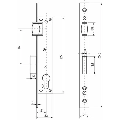 THIRARD - Boitier De Serrure Encastrable à Rouleau à Cylindre Pour Menuiserie Métallique, Axe 21mm, Bouts Carrés, Zingué – Image 2