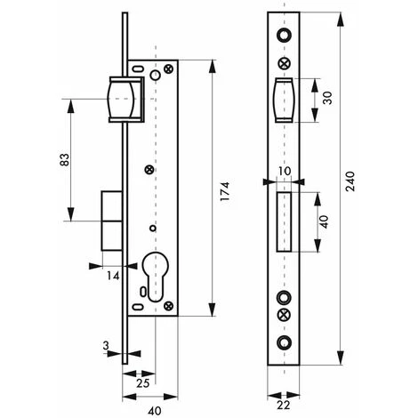THIRARD - Boitier De Serrure Encastrable à Rouleau à Cylindre Pour Menuiserie Métallique, Axe 25mm, Bouts Carrés, Zingué – Image 2