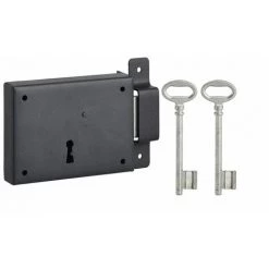 THIRARD - Serrure Horizontale En Applique à Clé Pour Porte De Cave, Pêne Seul, Droite, Axe 60mm, 110x80mm, Noir, 2 Clés