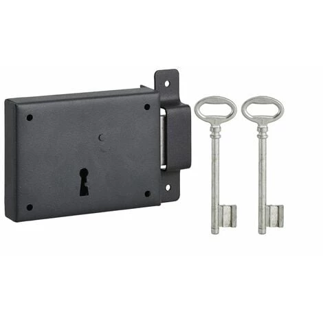 THIRARD - Serrure Horizontale En Applique à Clé Pour Porte De Cave, Pêne Seul, Droite, Axe 60mm, 110x80mm, Noir, 2 Clés