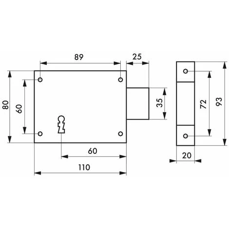 THIRARD - Serrure Horizontale En Applique à Clé Pour Porte De Cave, Pêne Seul, Droite, Axe 60mm, 110x80mm, Noir, 2 Clés – Image 2