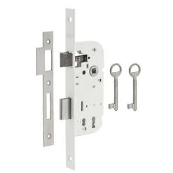 THIRARD - Serrure Encastrable à Clé Pour Porte De Chambre, Axe 40mm, Bouts Carrés, 2 Tours, Blanc, 1 Clé