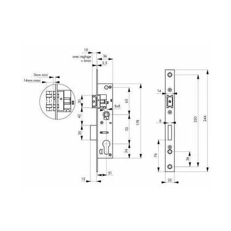 Boitier Serrure Larder Metal Interchangeable 1/2 Tour - Axe 24 Mm - Longueur 39 Mm - Thirard – Image 2
