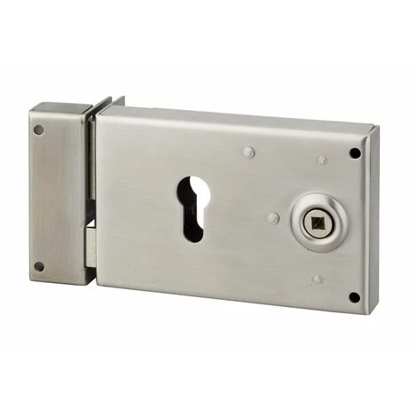 THIRARD - Boitier De Serrure Horizontale En Applique Double Entrée à Fouillot Pour Portail, Gauche, Axe 52mm, 140x88mm, Inox