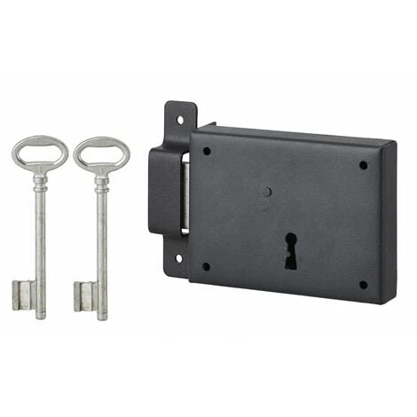 THIRARD - Serrure Horizontale En Applique à Clé Pour Porte De Cave, Pêne Seul, Gauche, Axe 60mm, 110x80mm, Noir, 2 Clés
