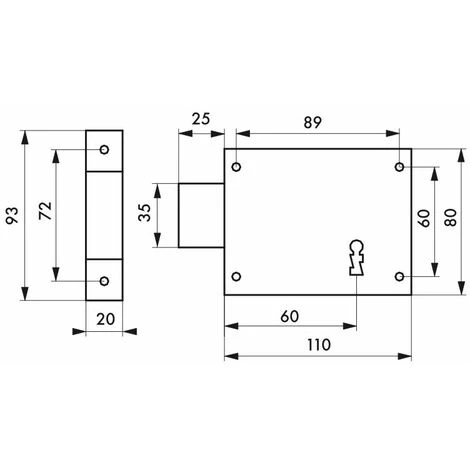 THIRARD - Serrure Horizontale En Applique à Clé Pour Porte De Cave, Pêne Seul, Gauche, Axe 60mm, 110x80mm, Noir, 2 Clés – Image 2