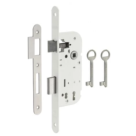 THIRARD - Serrure Encastrable à Clé Pour Porte De Chambre, Axe 40mm, Bouts Ronds, 2 Tours, Blanc, 1 Clé