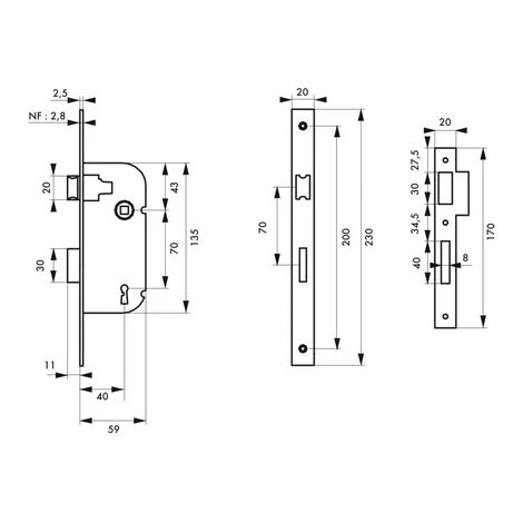THIRARD - Serrure Encastrable à Clé Pour Porte De Chambre, Axe 40mm, Bouts Carrés, 2 Tours, Zingué, 1 Clé – Image 2