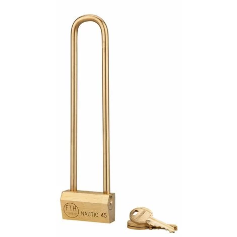THIRARD - Cadenas à Clé Nautic, Laiton, Extérieur, Anse Haute Laiton, 45mm, 3 Clés