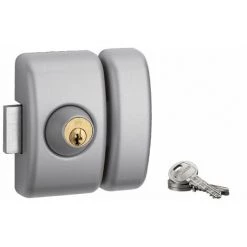 THIRARD - Verrou Double Entrée Universel Pour Porte D'entrée, Cylindre 45mm, Acier, 3 Clés, Epoxy Argent