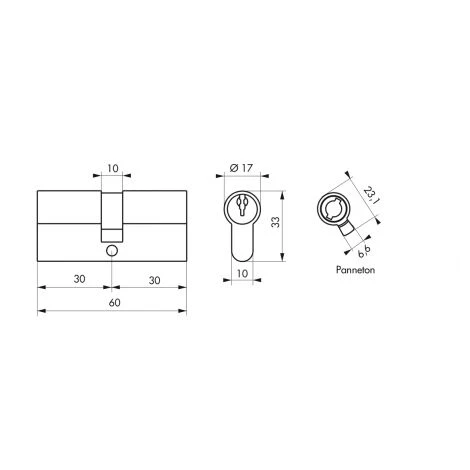 Cylindre PROFILE EUROPEEN, Laiton, 30x30 Mm, 3 Clés BB1 THIRARD – Image 2
