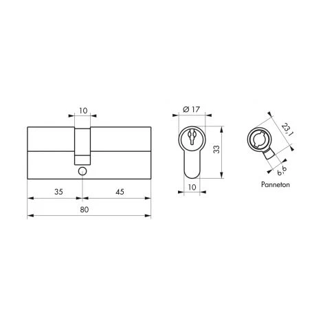 Cylindre PROFILE STD, Laiton Nickelé, 35x45 Mm, 3 Clés THIRARD – Image 2