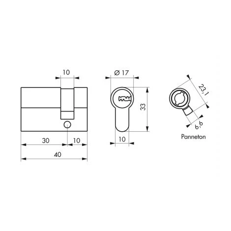 Demi Cylindre Profile TRAFIC 6, Laiton Nickel, 30x10, 5 Clés THIRARD – Image 2