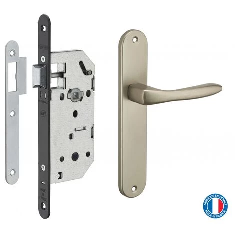 THIRARD - Garniture Serrure Encastrable Monomax NF à Bec De Cane + Ensemble Poignées Héra, Axe 40mm, Bouts Ronds