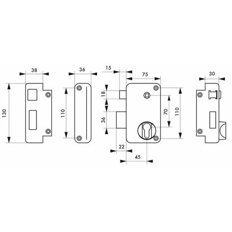 THIRARD - Boitier De Serrure Verticale En Applique Double Entrée à Fouillot Pour Entrée, Gauche Pouss., Axe 45mm, 75x130mm, Noir – Image 2