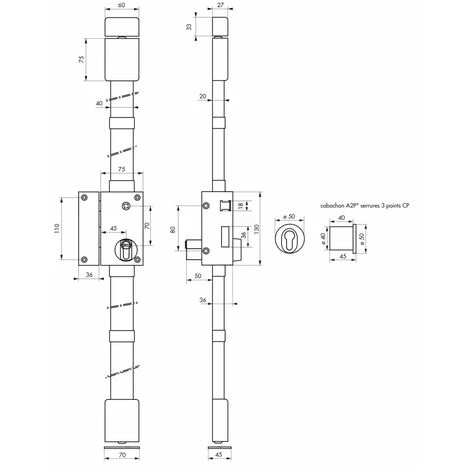 THIRARD - Serrure En Applique Targa A2P* à Fouillot Pour Entrée, Gauche, 3pts, Transit2 30x65mm, Axe 45mm, Or, 4 Clés – Image 3
