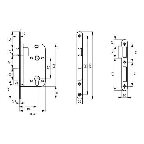 THIRARD - Boitier De Serrure Encastrable à Cylindre Pour Porte D'entrée, Axe 60mm, Bouts Ronds, Laiton Brossé – Image 3