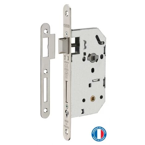 THIRARD - Serrure Encastrable Unimax CE NF QC à Condamnation Pour Salle De Bain Et Toilette, Axe 50mm, Bouts Ronds, Nickelé