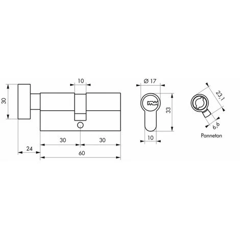 THIRARD - Cylindre De Serrure à Bouton Tiger 6, 30Bx30mm, Nickel, Anti-arrachement, Anti-perçage, 5 Clés – Image 2
